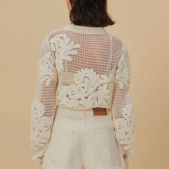 Farm Rio Crochet Detail Cotton Denim Shorts White Size 28 NWT - Picture 3 of 11